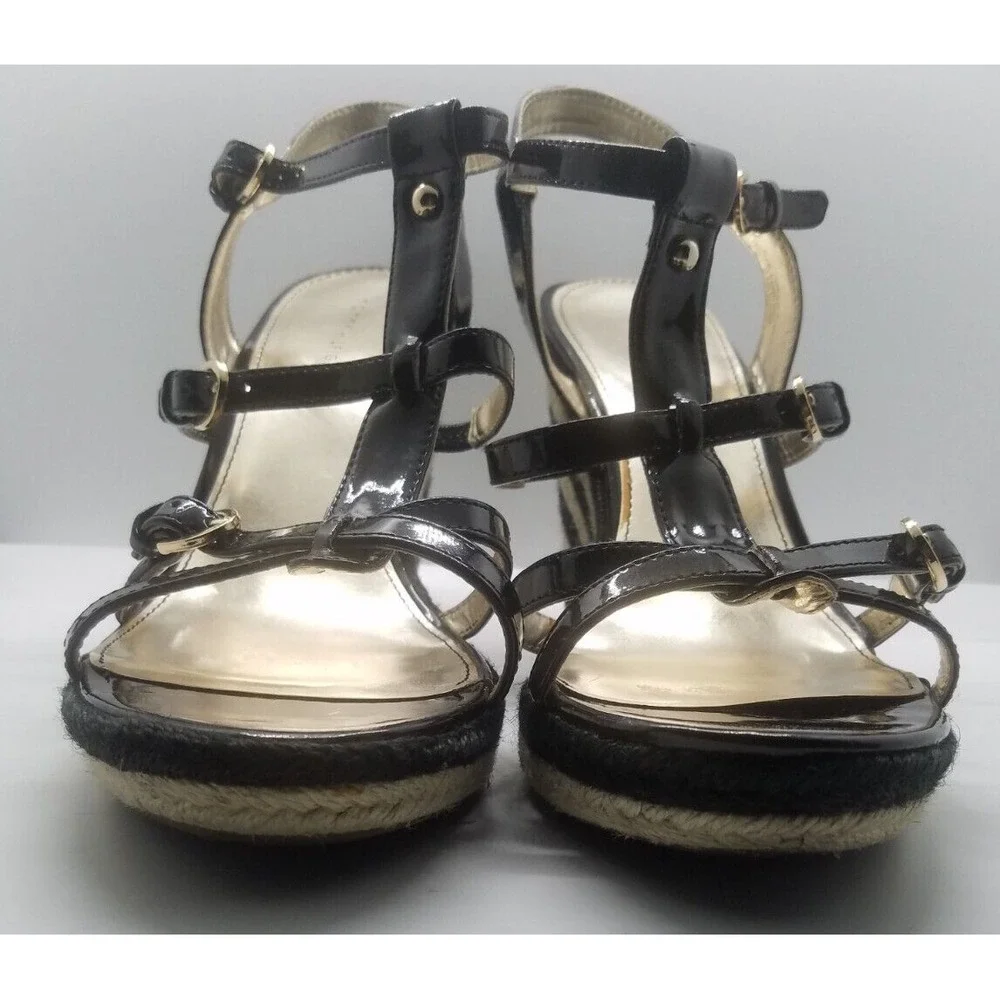 Tommy Hilfiger Espadrille Wedge Slingback Sandals SZ 10M Black Stripped Heel